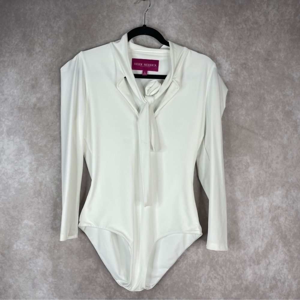 Heidi Merrick White Necktie V-Neck Swimsuit Bodysuit Women's Size L